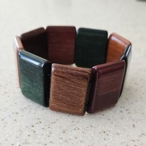 Vintage Wood Tile Multicolor Stretchy Boho Bracelet